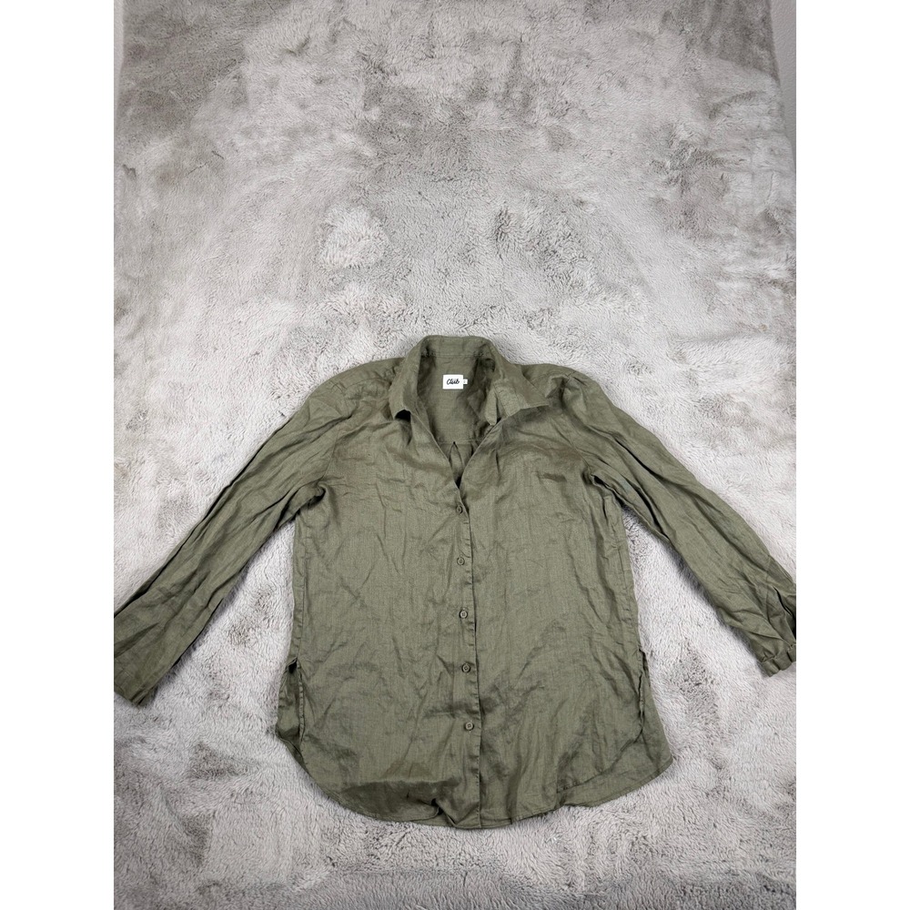 Club‎ Beymen Linen Button Down Shirt Long Sleeve Olive Green Tunic XS Minimalist